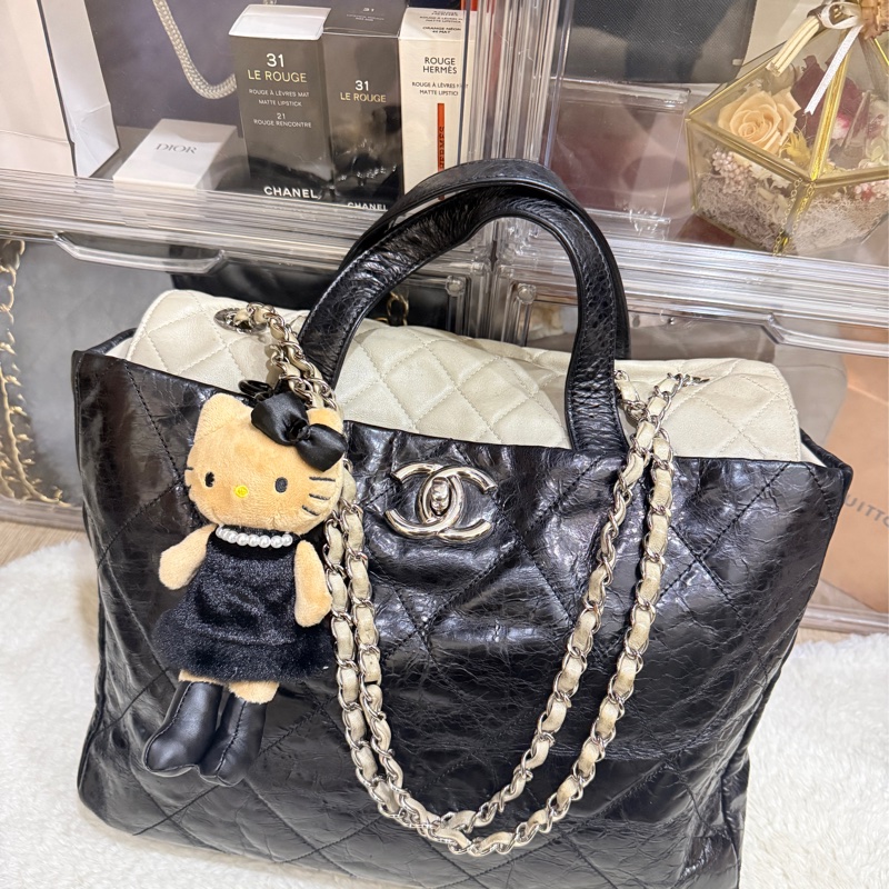 找不到的超級甜價CHANEL 香奈兒 蠟光牛皮 黑色肩背 手提 托特包 通勤包 上班包 媽媽包-51
