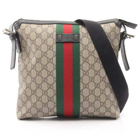 GUCCI Web GG Supreme Messenger Shelly 單肩包 387111 帆布 米色 黑色