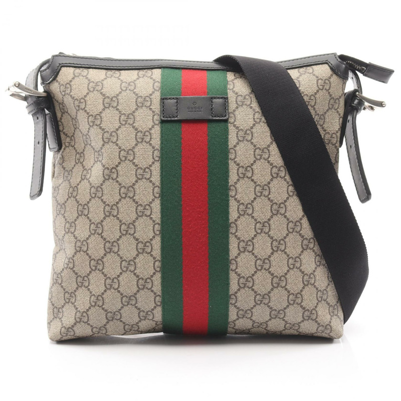 GUCCI Web GG Supreme Messenger Shelly 單肩包 387111 帆布 米色 黑色-0