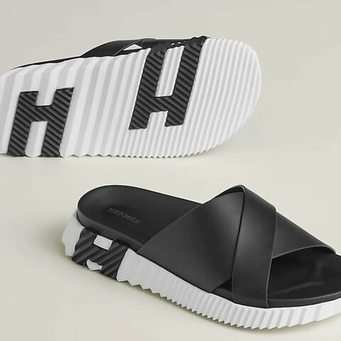 現貨商品 二手商品 專櫃正貨 HERMES 經典男版黑色拖鞋 尺寸44.5公分-45公分可穿