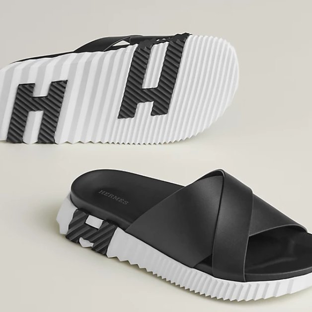 現貨商品 二手商品 專櫃正貨 HERMES 經典男版黑色拖鞋 尺寸44.5公分-45公分可穿-0