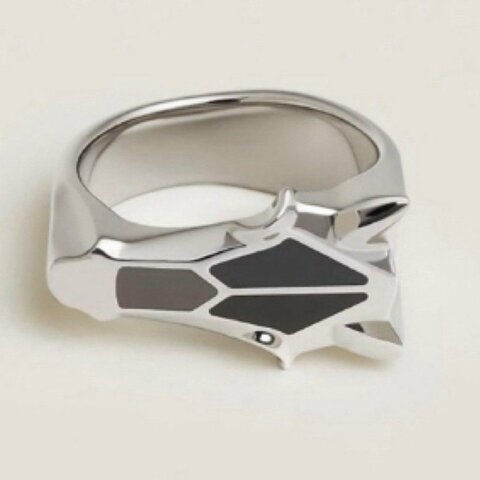 現貨商品 全新商品 台灣購證 Hermes 男版 黑色造型馬頭時尚戒指 60號