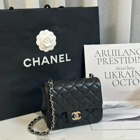 CHANEL 經典口蓋包方胖子 17 - 黑銀27開