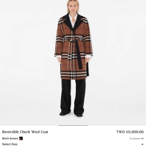 BURBERRY英國雙面樺木棕色格紋羊毛大衣UK4