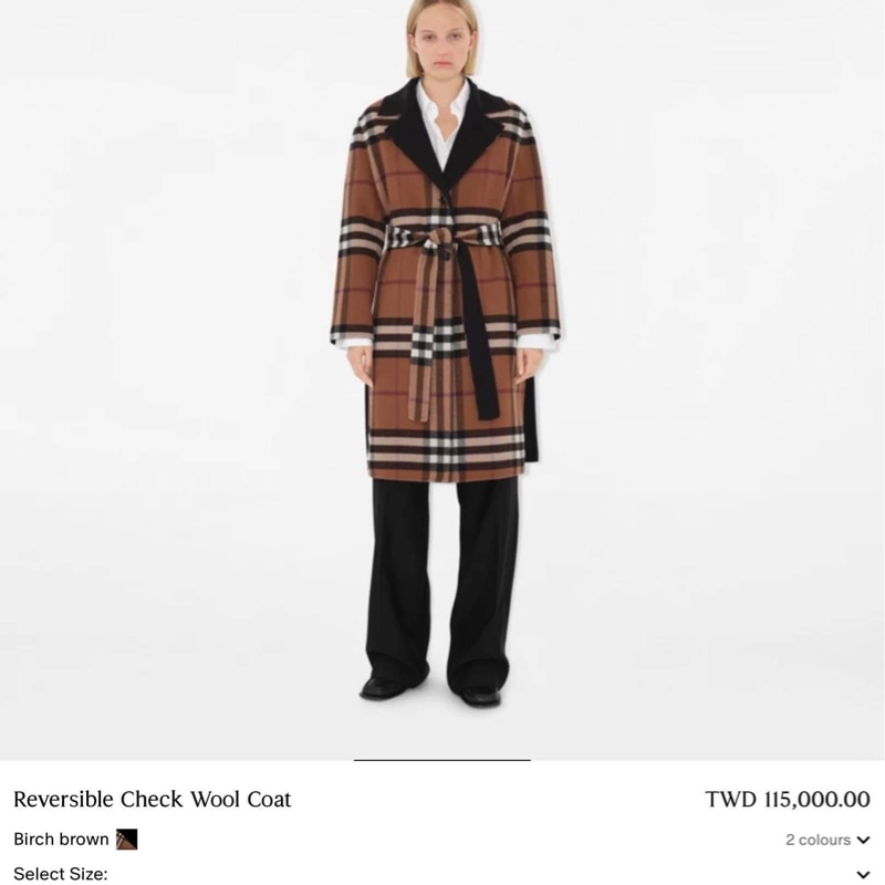 BURBERRY英國雙面樺木棕色格紋羊毛大衣UK4-0