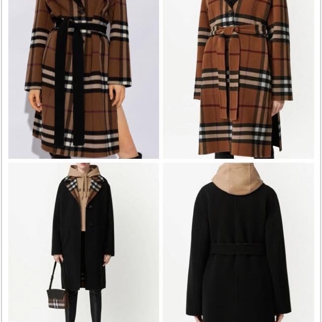 BURBERRY英國雙面樺木棕色格紋羊毛大衣UK4-1
