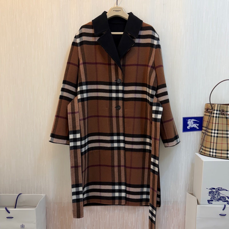 BURBERRY英國雙面樺木棕色格紋羊毛大衣UK4-3