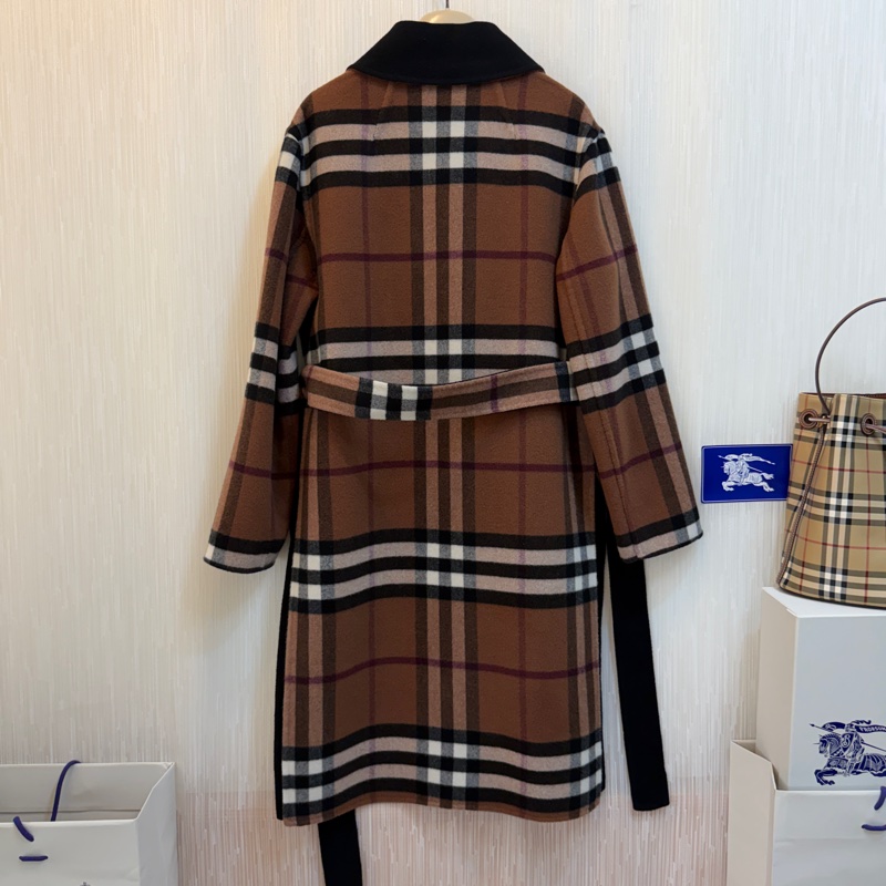 BURBERRY英國雙面樺木棕色格紋羊毛大衣UK4-4