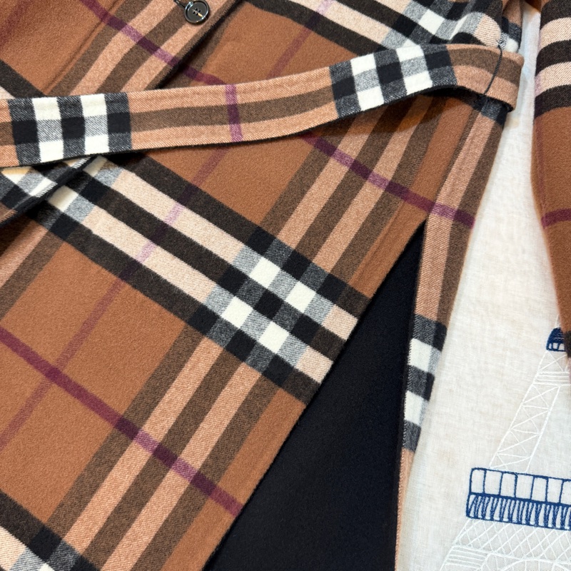 BURBERRY英國雙面樺木棕色格紋羊毛大衣UK4-7