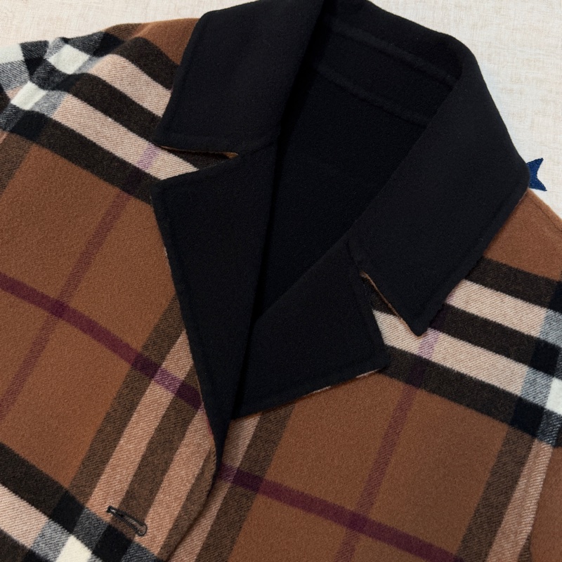 BURBERRY英國雙面樺木棕色格紋羊毛大衣UK4-8