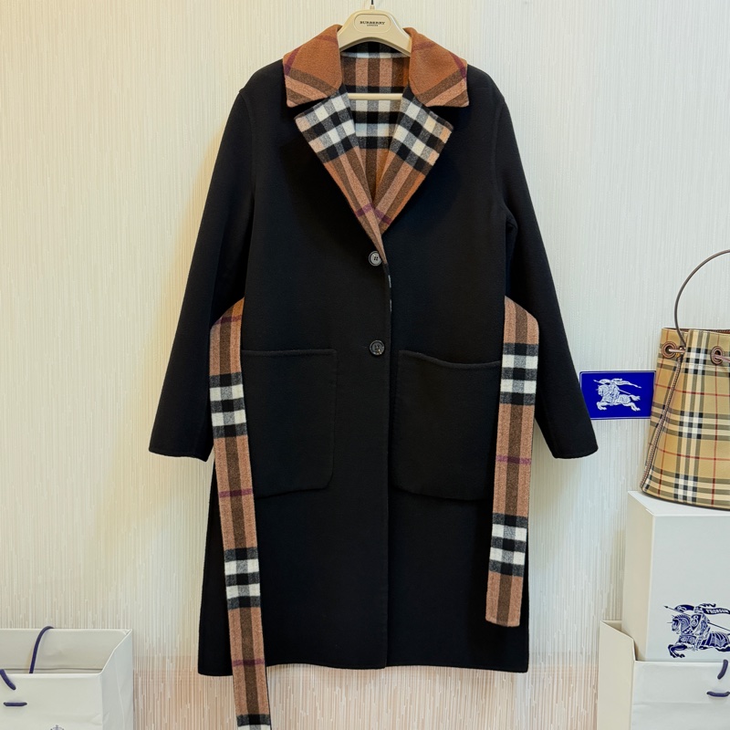 BURBERRY英國雙面樺木棕色格紋羊毛大衣UK4-9