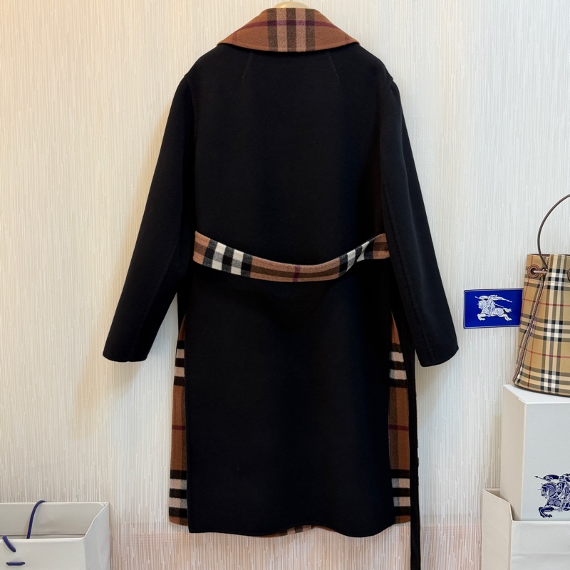 BURBERRY英國雙面樺木棕色格紋羊毛大衣UK4-10