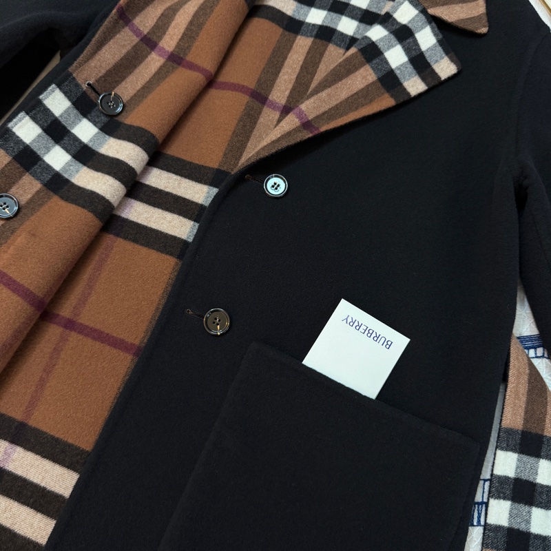 BURBERRY英國雙面樺木棕色格紋羊毛大衣UK4-13
