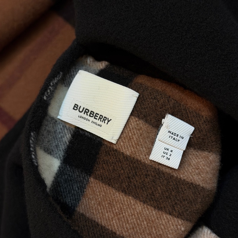 BURBERRY英國雙面樺木棕色格紋羊毛大衣UK4-14