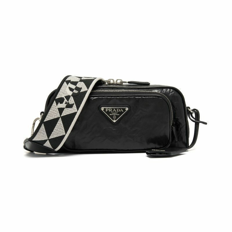 PRADA 復古褶皺三角形Logo斜背包 1BH198 UVL F0002-1