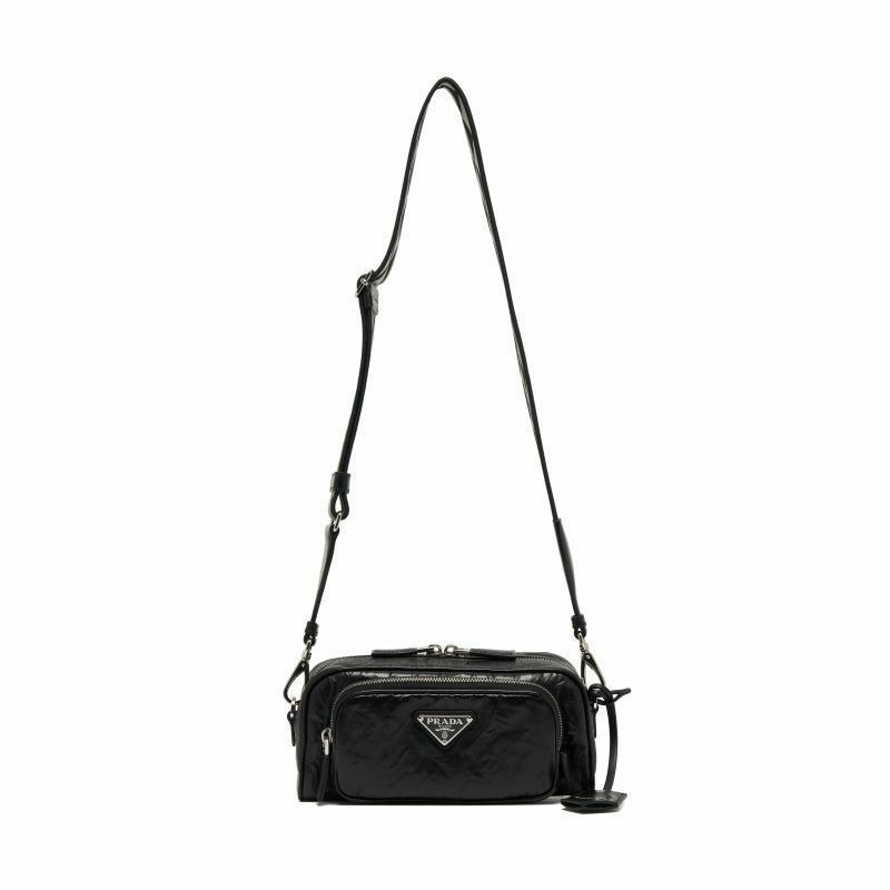 PRADA 復古褶皺三角形Logo斜背包 1BH198 UVL F0002-3