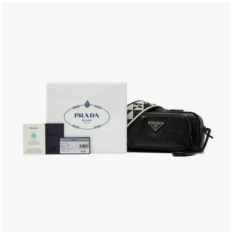 PRADA 復古褶皺三角形Logo斜背包 1BH198 UVL F0002-8