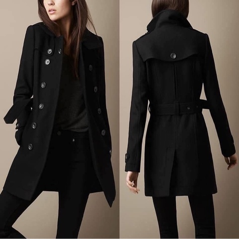 BURBERRY英國黑色羊毛大衣UK6