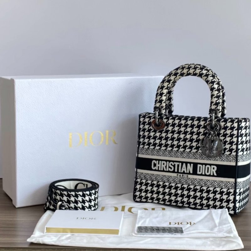 DIOR 千鳥格黛妃格紋圖手提托特包 24*20*7 99新配件盒子塵袋保卡-1