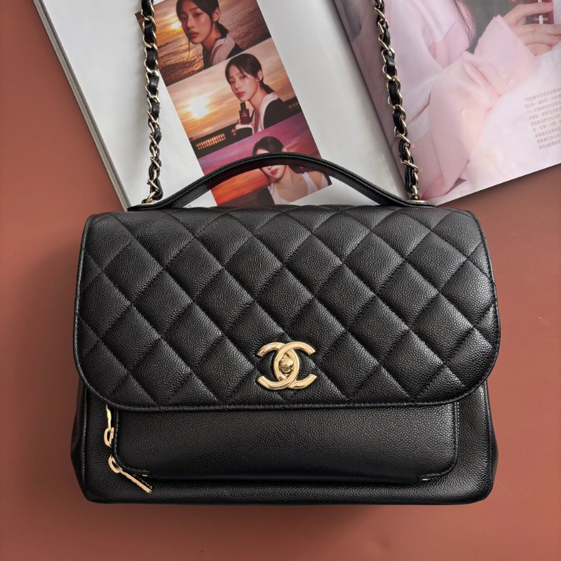 ::CHANEL:: Affinity Flap 黑色荔枝牛皮金轉釦經典郵差包手提/斜背包 大款-0
