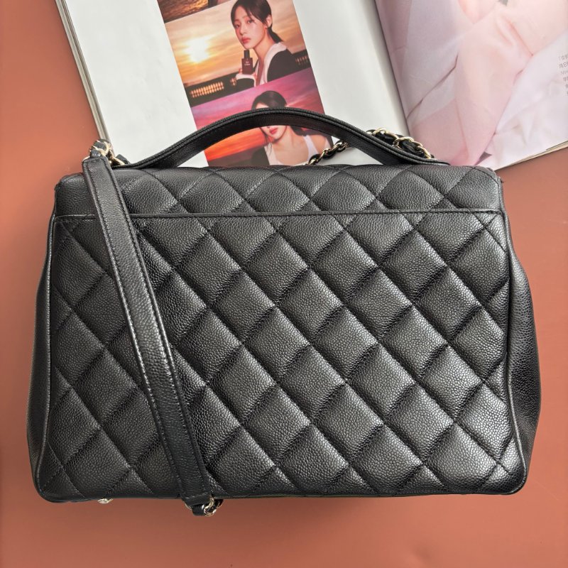 ::CHANEL:: Affinity Flap 黑色荔枝牛皮金轉釦經典郵差包手提/斜背包 大款-3