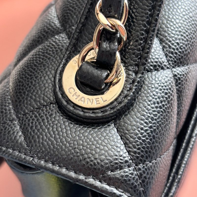 ::CHANEL:: Affinity Flap 黑色荔枝牛皮金轉釦經典郵差包手提/斜背包 大款-17