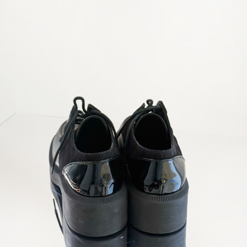 Chanel/香奈兒 21b 學院風厚底系帶樂福鞋 漆皮拼麂皮 36碼-3