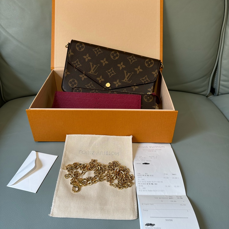 全新全套LV Felicie Pochette 老花三合一芯片款，全新未使用，專櫃正品，配件齊全！帶盒、票、塵袋、鏈條齊備-0