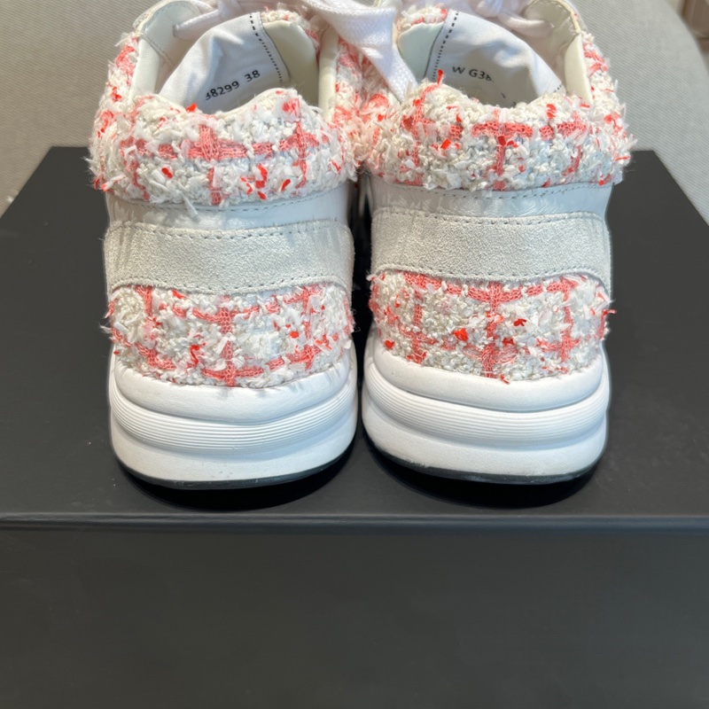 Chanel香奈兒粉色編織運動鞋 粉花呢拼皮系老爹鞋 38碼-2