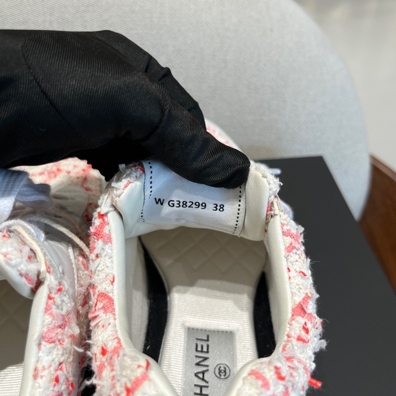 Chanel香奈兒粉色編織運動鞋 粉花呢拼皮系老爹鞋 38碼-4
