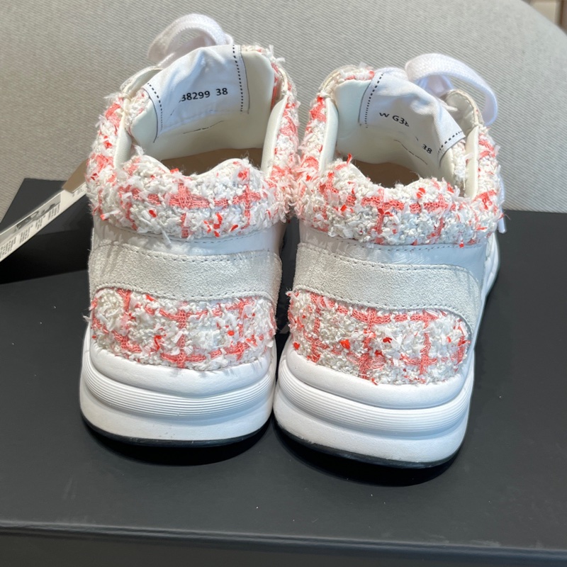 Chanel香奈兒粉色編織運動鞋 粉花呢拼皮系老爹鞋 38碼-6