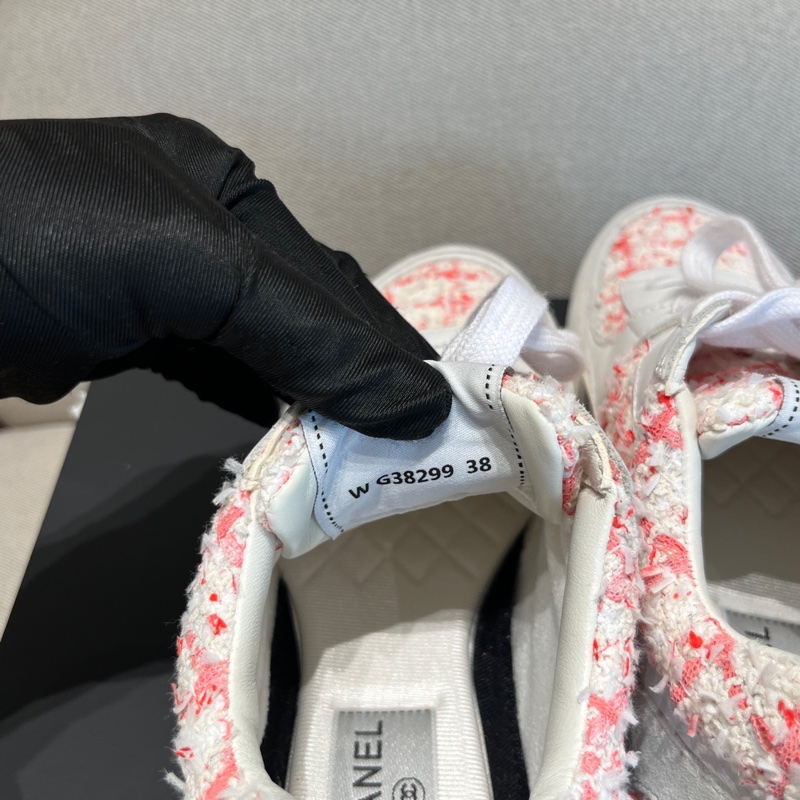 Chanel香奈兒粉色編織運動鞋 粉花呢拼皮系老爹鞋 38碼-9