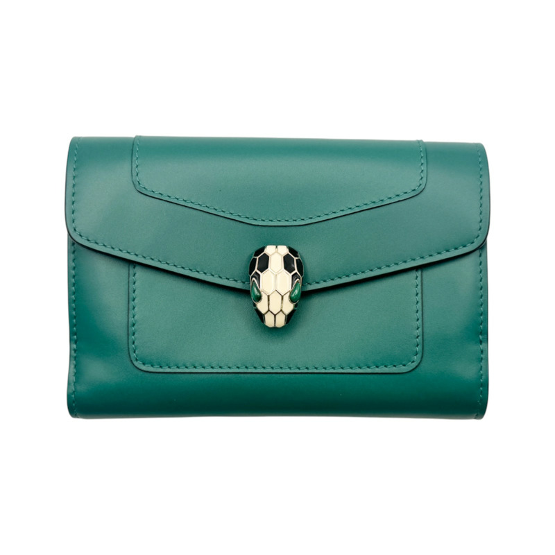 綠色 牛皮 Serpenti Forever 金扣 兩折中夾 294606【BVLGARI 寶格麗】 294606-0