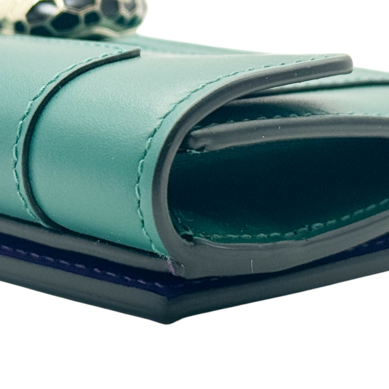 綠色 牛皮 Serpenti Forever 金扣 兩折中夾 294606【BVLGARI 寶格麗】 294606-12