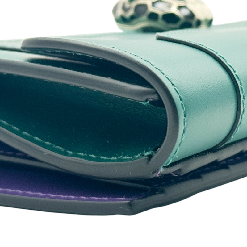 綠色 牛皮 Serpenti Forever 金扣 兩折中夾 294606【BVLGARI 寶格麗】 294606-13