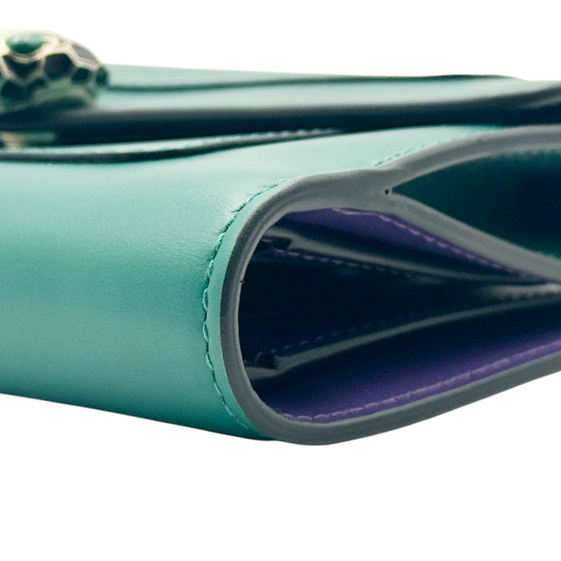 綠色 牛皮 Serpenti Forever 金扣 兩折中夾 294606【BVLGARI 寶格麗】 294606-14