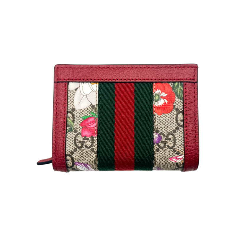 紅/棕色 提花帆布 GG Ophidia 金扣 兩折短夾 523155【GUCCI 古馳】 523155-1