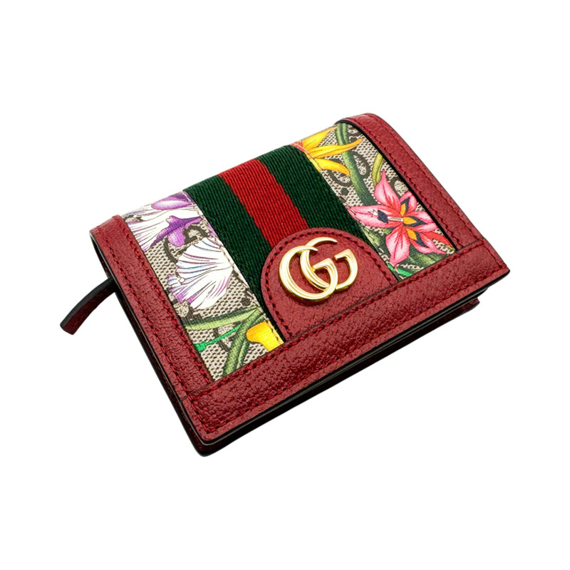 紅/棕色 提花帆布 GG Ophidia 金扣 兩折短夾 523155【GUCCI 古馳】 523155-2