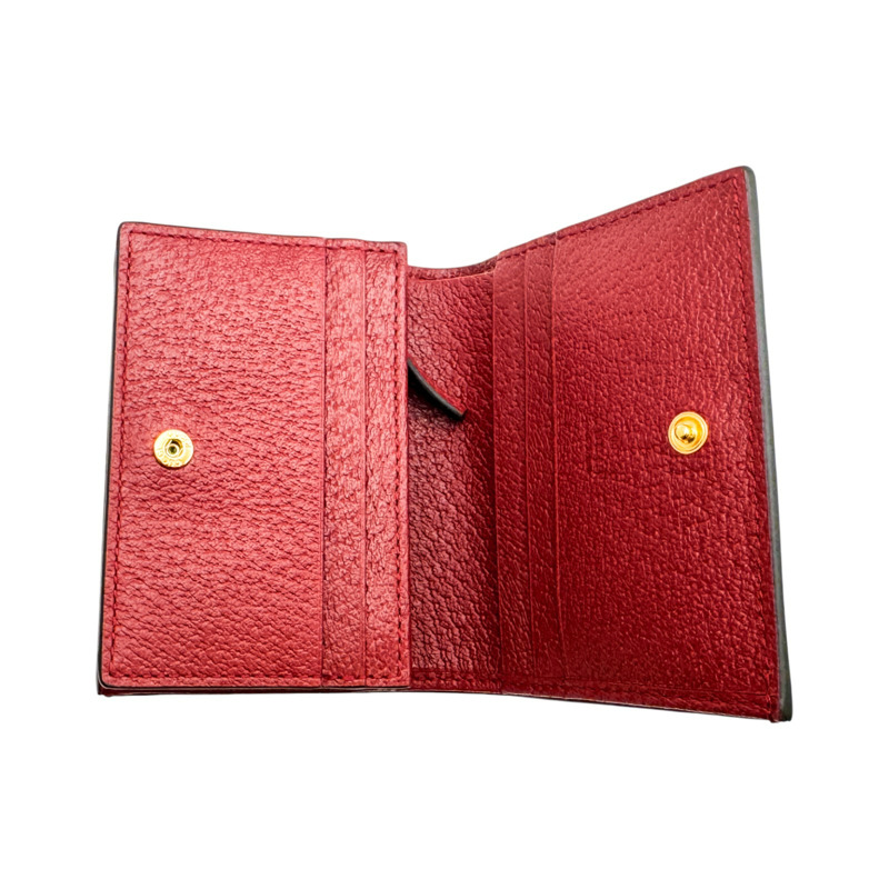 紅/棕色 提花帆布 GG Ophidia 金扣 兩折短夾 523155【GUCCI 古馳】 523155-4