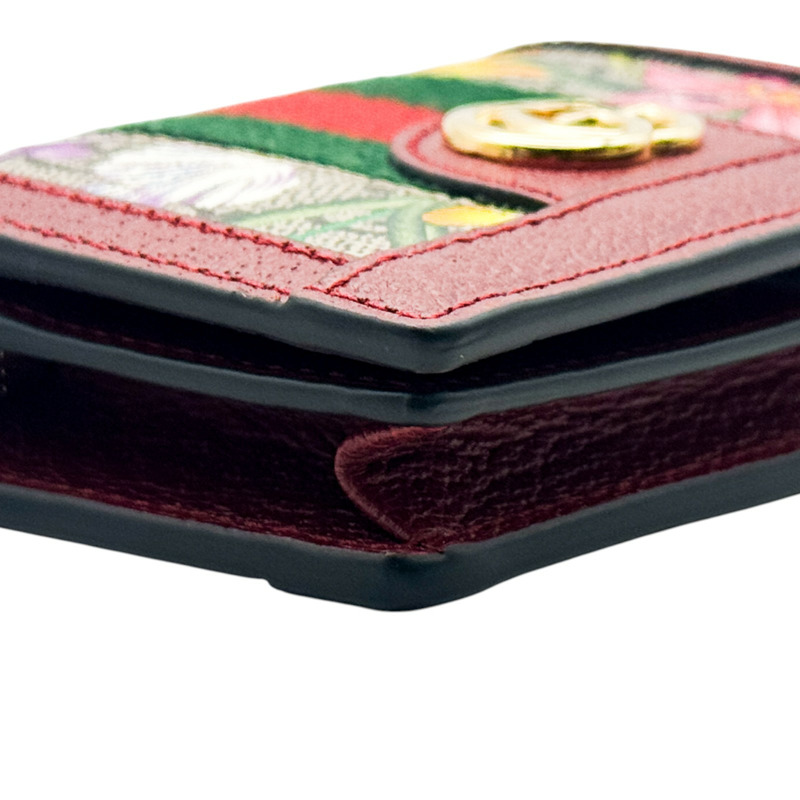 紅/棕色 提花帆布 GG Ophidia 金扣 兩折短夾 523155【GUCCI 古馳】 523155-9