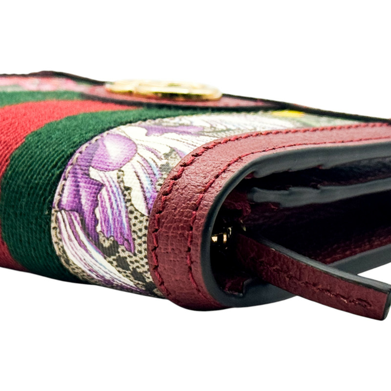 紅/棕色 提花帆布 GG Ophidia 金扣 兩折短夾 523155【GUCCI 古馳】 523155-10