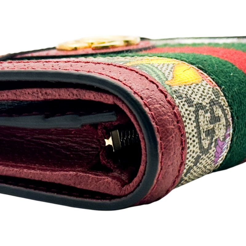 紅/棕色 提花帆布 GG Ophidia 金扣 兩折短夾 523155【GUCCI 古馳】 523155-11