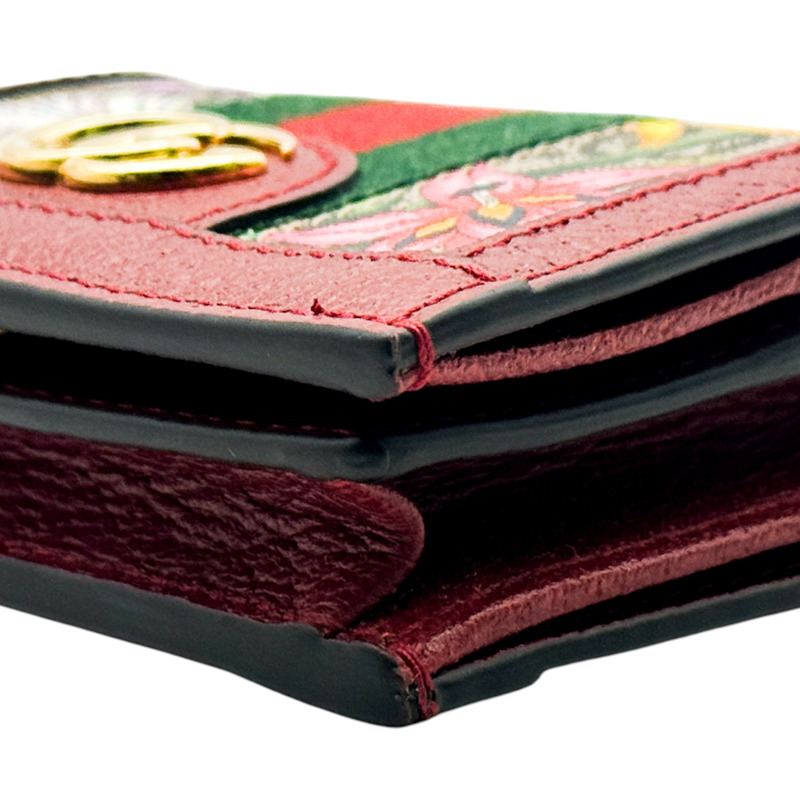 紅/棕色 提花帆布 GG Ophidia 金扣 兩折短夾 523155【GUCCI 古馳】 523155-12