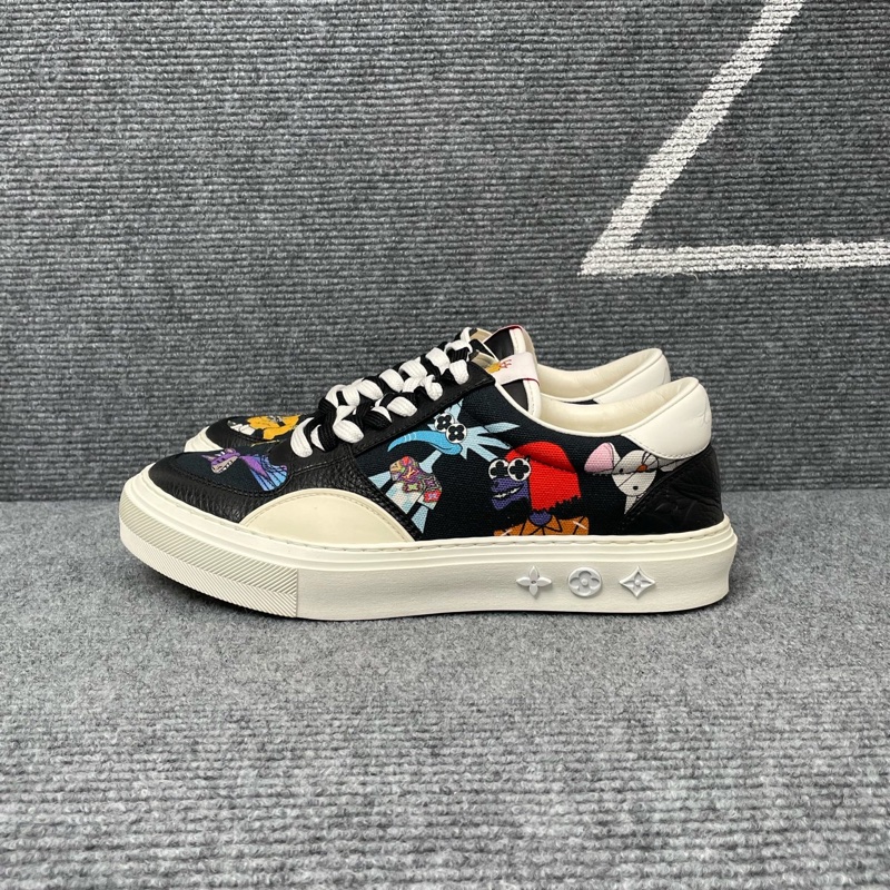 LV 黑色帆布面動物印花板鞋38碼-0