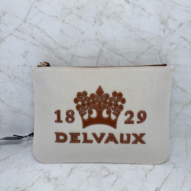 DELVAUX棕色LOGO皮拼布手拿包-0