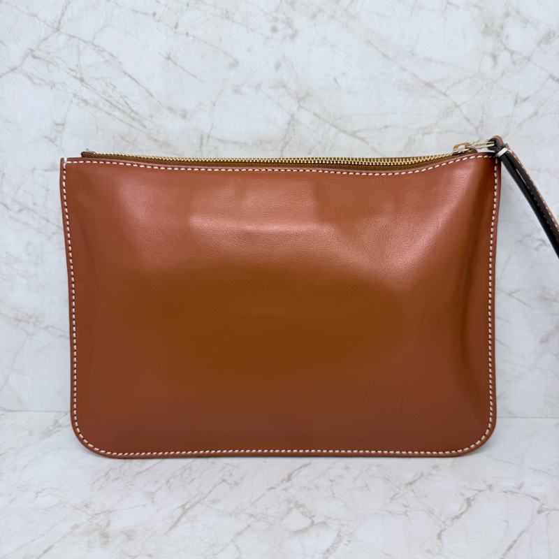 DELVAUX棕色LOGO皮拼布手拿包-1