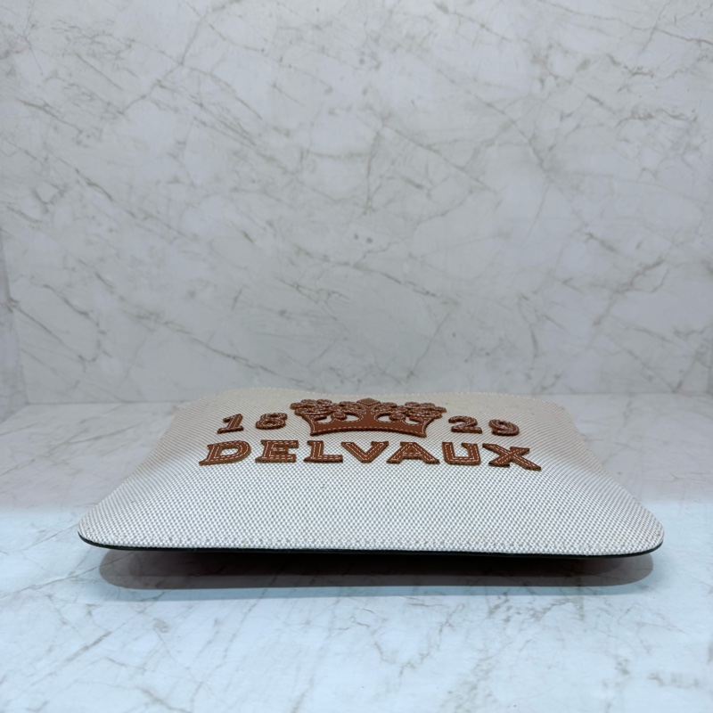 DELVAUX棕色LOGO皮拼布手拿包-2