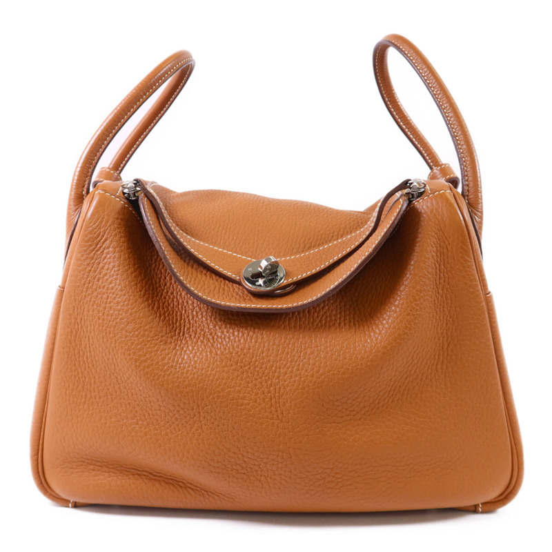 HERMES Clemence皮革Lindy 30銀扣手挽肩背兩用袋Gold-0