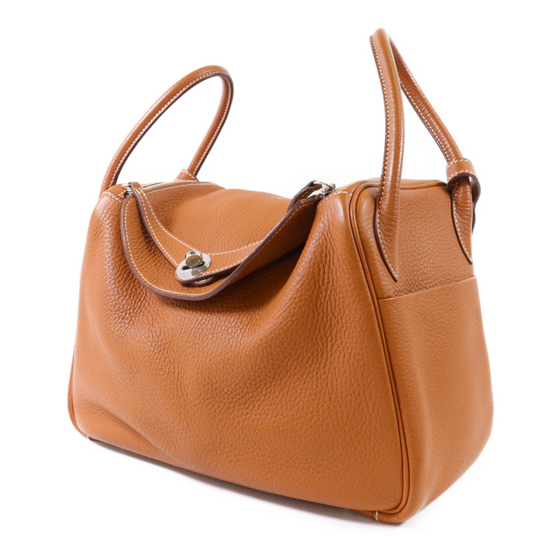 HERMES Clemence皮革Lindy 30銀扣手挽肩背兩用袋Gold-2