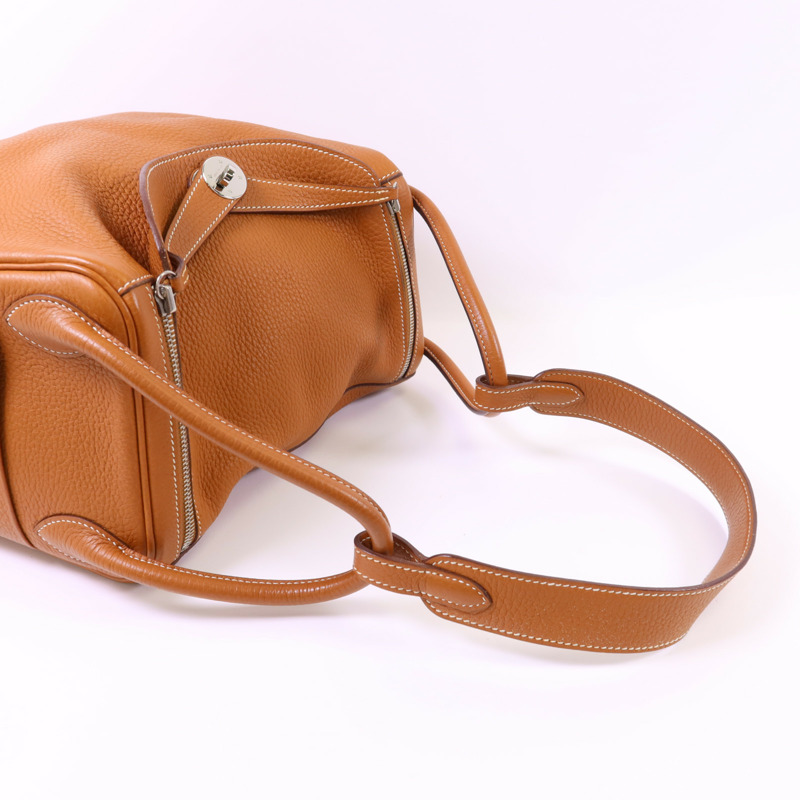 HERMES Clemence皮革Lindy 30銀扣手挽肩背兩用袋Gold-4